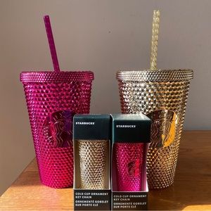 Starbucks Gold Bling and Sangria Grande and Keychain/Ornament Set